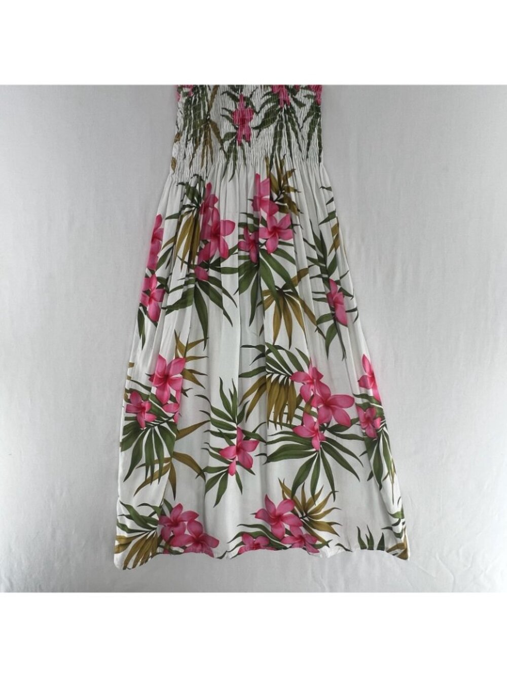 Royal Hawaiian Creations Smocked Sundress Womens S Rayon Plumeria Floral White - Picture 6 of 11
